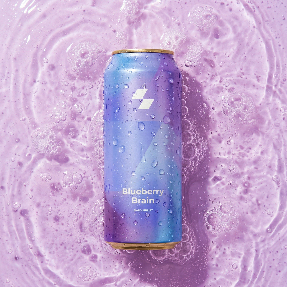Blueberry Brain can on a purple textured background