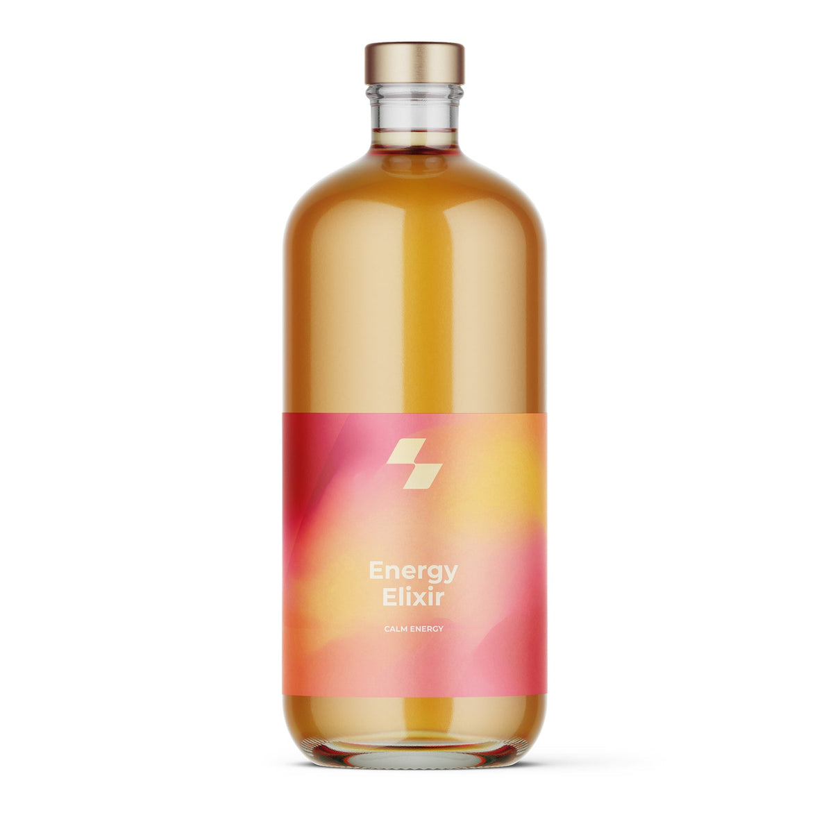 Bottle of 'Energy Elixir' with a colorful label on a white background (33.8 oz / 1 L)