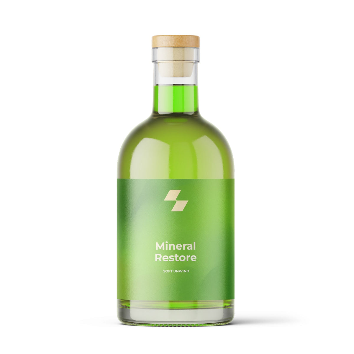 Green bottle labeled 'Mineral Restore' on a white background (24 oz / 700 ml)