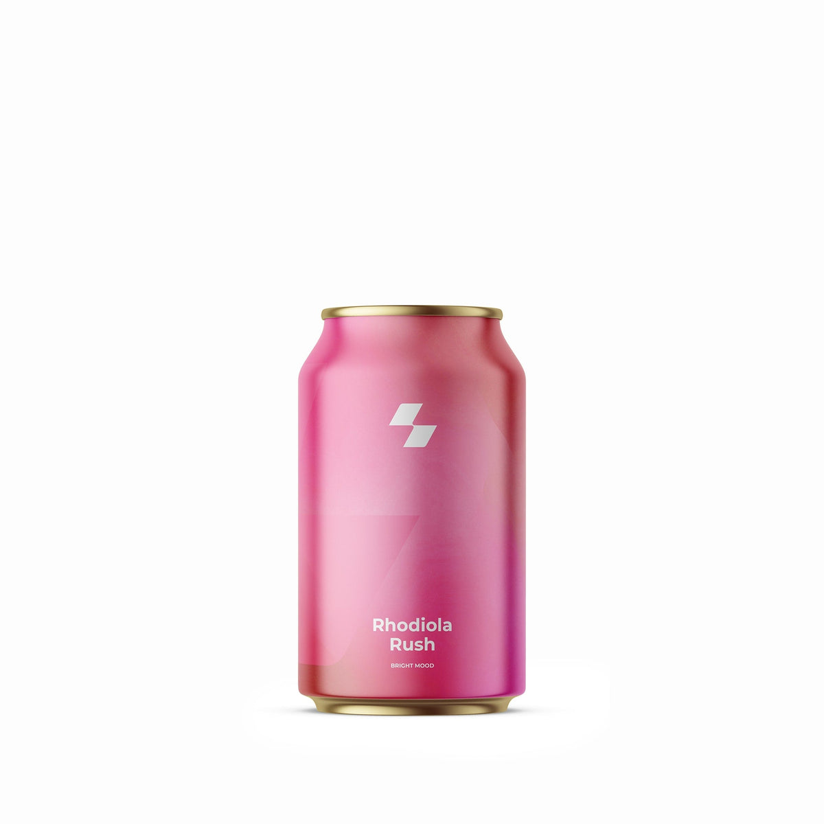 Pink can labeled 'Rhodiola Rush' on a white background (12 oz / 330 ml)