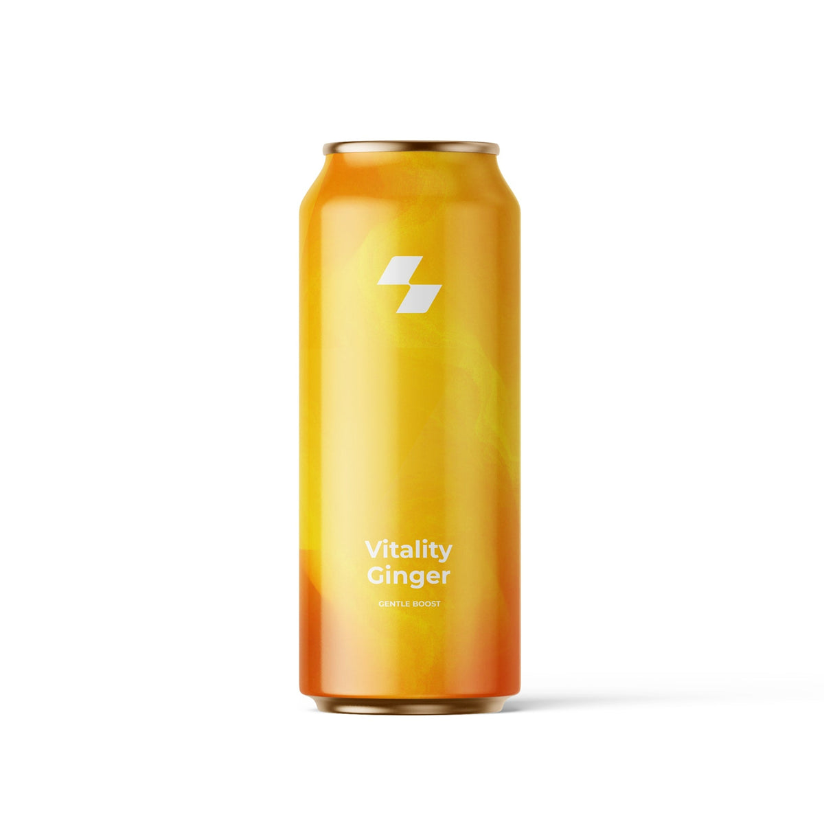 Orange can of 'Vitality Ginger' on a white background (16 oz / 500 ml)
