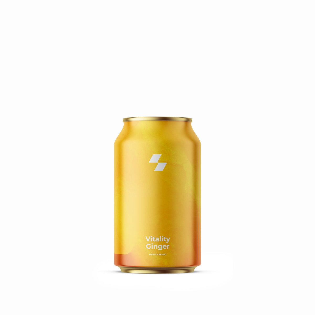 Gold can with 'Vitality Ginger' text on a white background (12 oz / 330 ml)