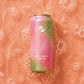 Can of Zen Guava Spritz on a bubbly peach background